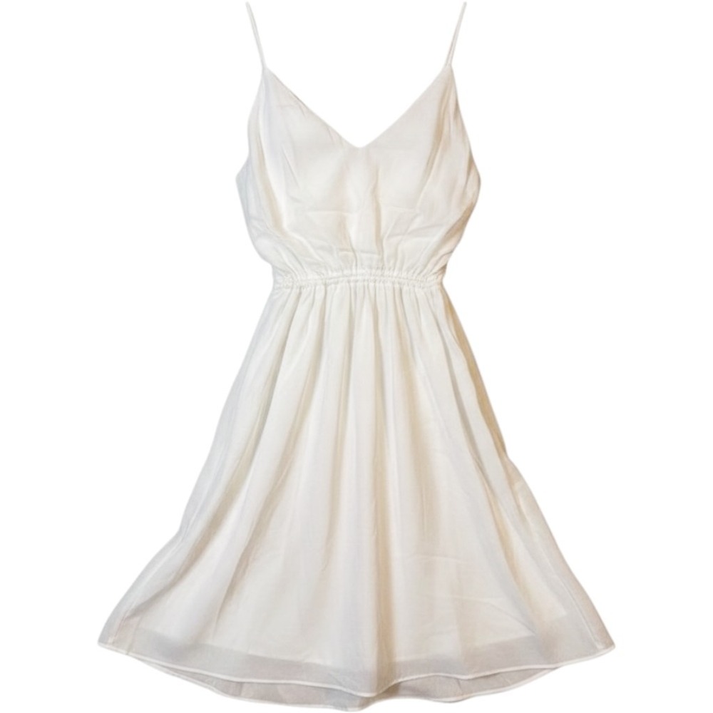 Krisa Mini Dress Womens Medium White New V-Neck Spaghetti Strap‎ Gathered Waist